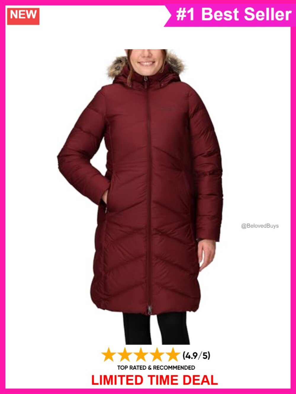 Full Length Down Puffer Coat Quilted Two-Way Zip Fleece Lined Hood